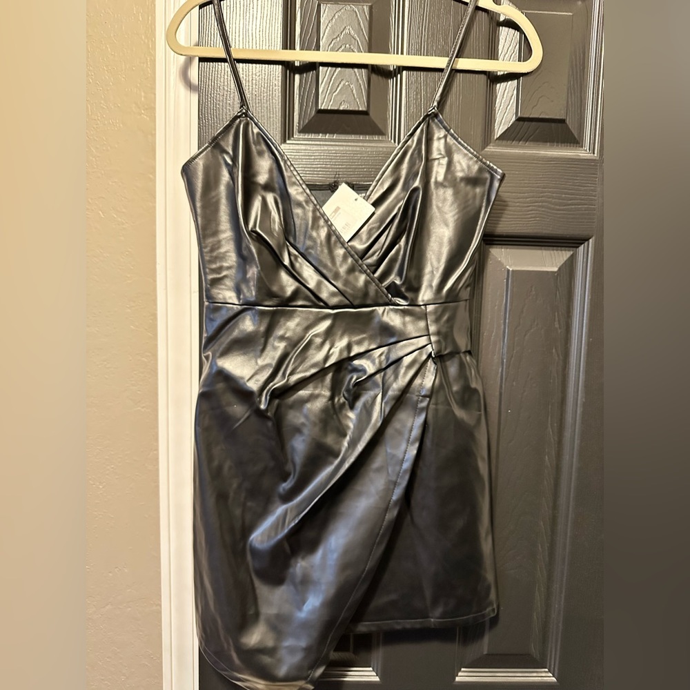 Black faux leather LBD